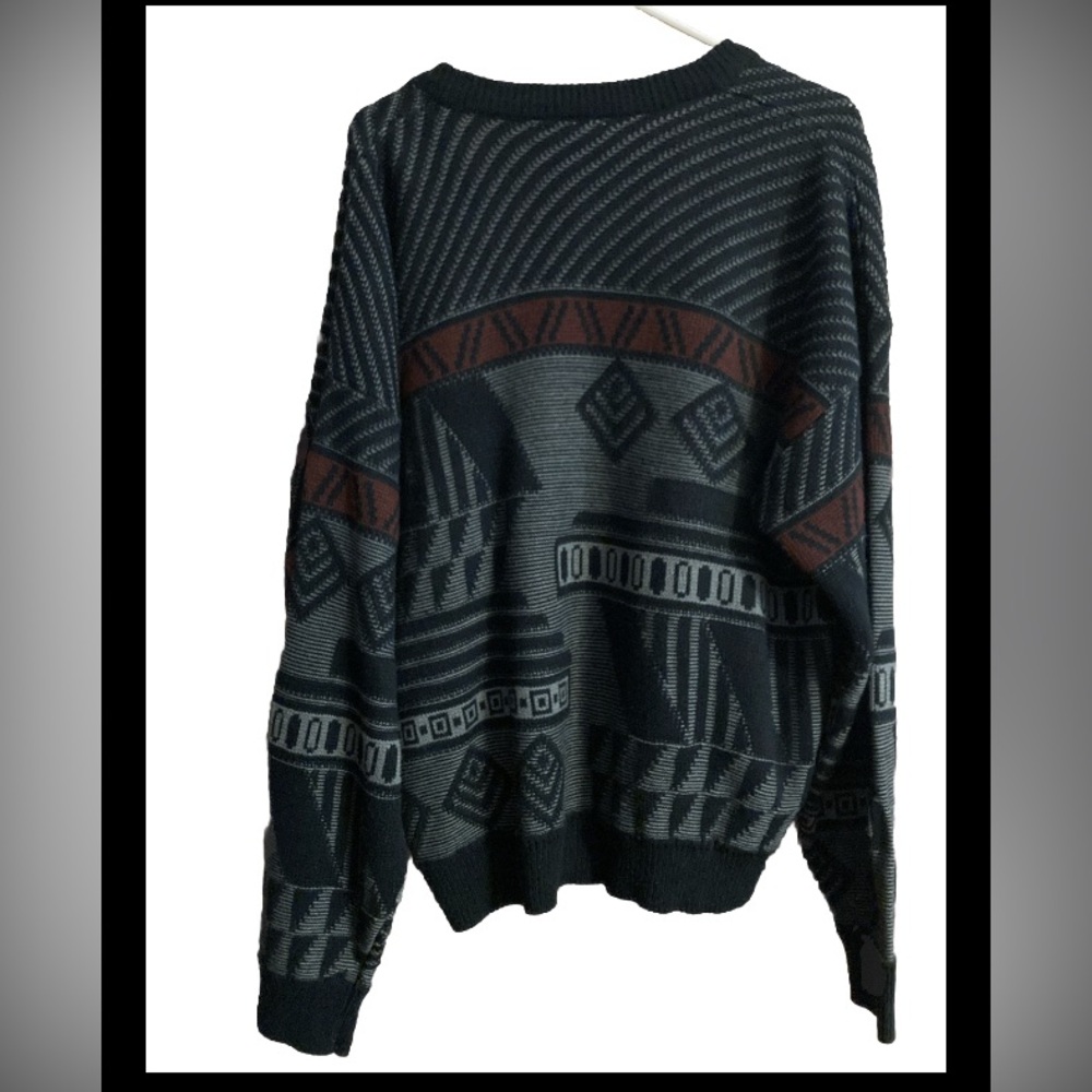 Vintage Ash Creek Trading Men’s XL Cardigan Sweater Geometric Acrylic Korea 90’s